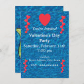 バレンタインマーメイド金ゴールドの赤いハートの文字列ブルー 招待状 (正面/裏面)