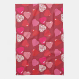 バレンタインミニハートバルーン赤ピンクタオル キッチンタオル