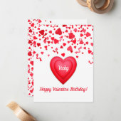 バレンタインモダン誕生日レッド紙吹雪ハート ノートカード (正面/裏面インサイチュ)