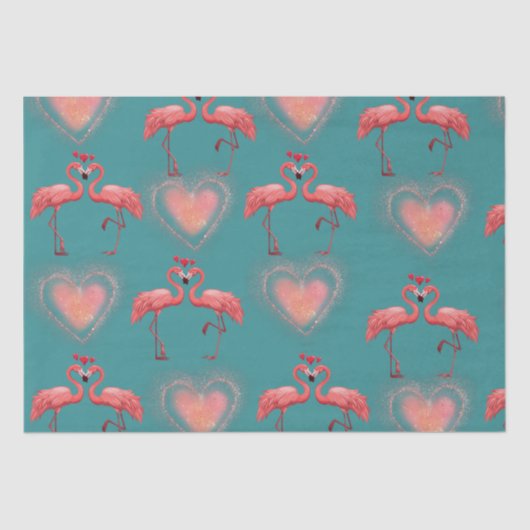 バレンタインラッピング紙 – フラミンゴ – レトロ 薄葉紙 (正面)