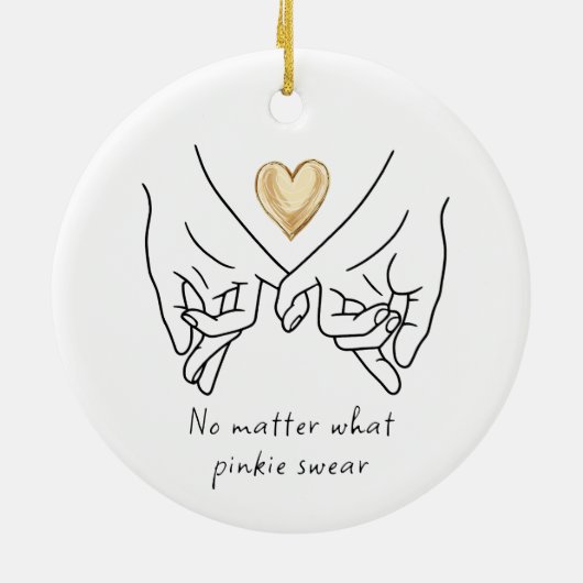 バレンタインラブカップル金ゴールドハートピンキーウェア セラミックオーナメント (裏面)