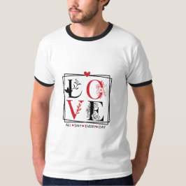 バレンタインラブタイポグラフィーメンズリングTシャツ Tシャツ