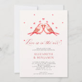 バレンタインラブバードハートカップルブライダルシャワー 招待状 (正面)