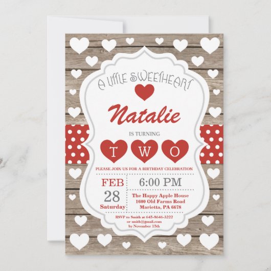 バレンタインリトルスウィートセカンドバースデー 招待状 (正面)