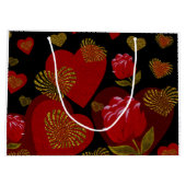 バレンタインレッド金ゴールドハート赤いバラが黒 ラージペーパーバッグ (裏面)