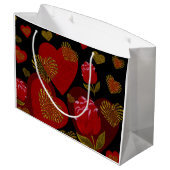 バレンタインレッド金ゴールドハート赤いバラが黒 ラージペーパーバッグ (裏面アングル)