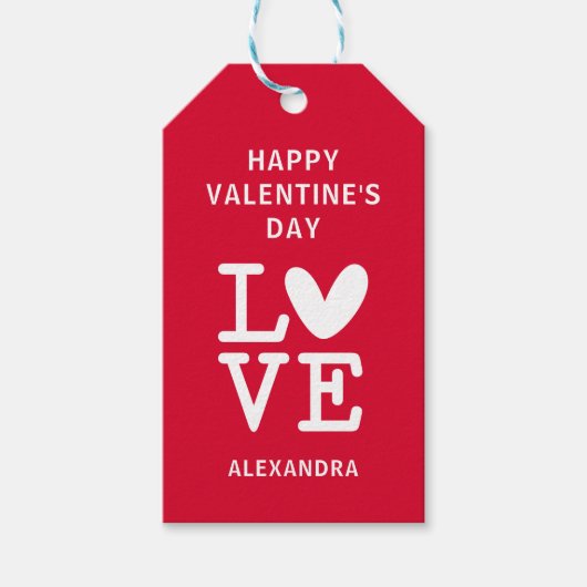 バレンタインレッド&ホワイトラブカスタムハート ギフトタグ (正面)