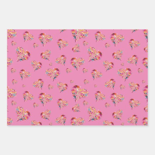 バレンタインレトロハートパターン ラッピングペーパーシート (正面2)