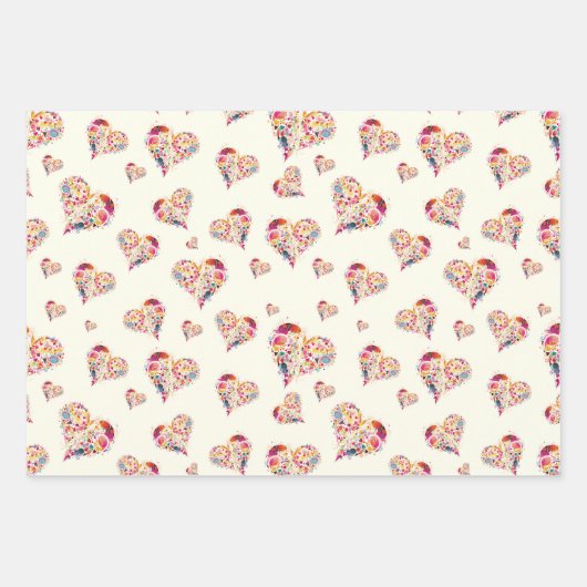 バレンタインレトロハートパターン ラッピングペーパーシート (正面)