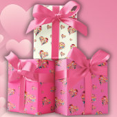 バレンタインレトロハートパターン ラッピングペーパーシート