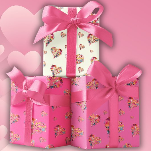 バレンタインレトロハートパターン ラッピングペーパーシート