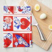 バレンタインレトロラブハグズキュートパターン キッチンタオル (四つ折り)