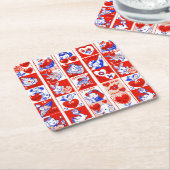 バレンタインレトロラブハグズキュートパターン スクエアペーパーコースター (アングル)