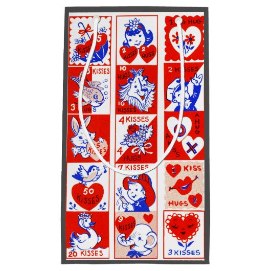 バレンタインレトロラブハグズキュートパターン スモールペーパーバッグ (正面)