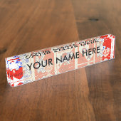 バレンタインレトロラブハグズキュートパターン デスクネームプレート (側面)