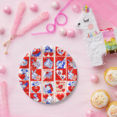 バレンタインレトロラブハグズキュートパターン ペーパープレート (パーティー)