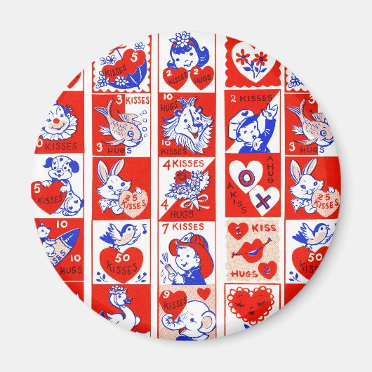 バレンタインレトロラブハグズキュートパターン マグネット (正面)
