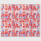 バレンタインレトロラブハグズキュートパターン ラッピングペーパー (フラット)