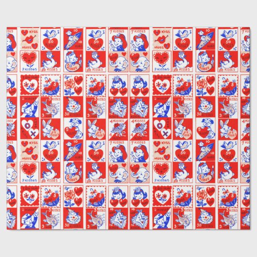 バレンタインレトロラブハグズキュートパターン ラッピングペーパー (シーム)