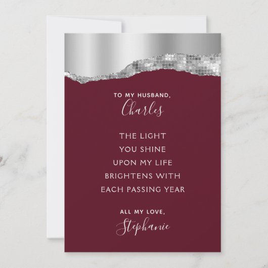 バレンタインロマンチックな詩バーガンディーシルバーメタリック シーズンカード (正面)