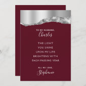 バレンタインロマンチックな詩バーガンディーシルバーメタリック シーズンカード (正面/裏面)