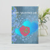 バレンタインロマンチックバラスイープハートブルーカード 招待状 (スタンド正面)