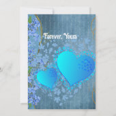 バレンタインロマンチックバラスイープハートブルーカード 招待状 (裏面)