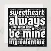 バレンタインロマンティックワードアートホワイト文字ブラック シーズンカード (正面/裏面)