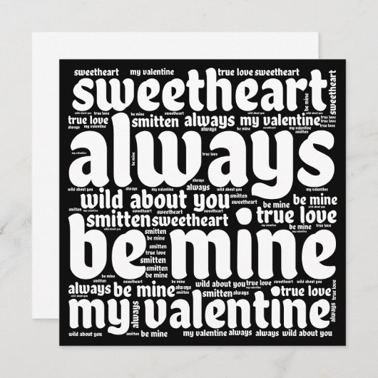 バレンタインロマンティックワードアートホワイト文字ブラック シーズンカード (正面/裏面)