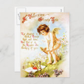 バレンタインヴィンテージポストカードラブレターキューピッドエンジェル シーズンポストカード (正面/裏面)
