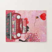 バレンタイン付きハートのセントバーナードドッグ  ジグソーパズル (横)