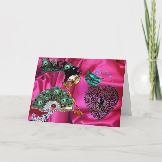 バレンタイン仮装マスク，孔雀ファン，レースハート シーズンカード (正面)