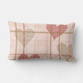 バレンタイン入りタン&ピンクの格子模様ハート ランバークッション (裏面)