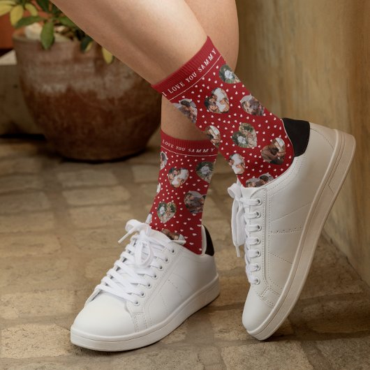 バレンタイン写真ハートコラージュ |モノグラム ソックス