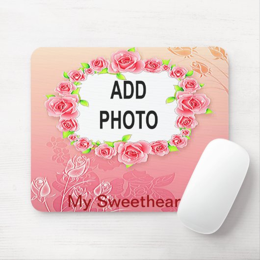 バレンタイン写真フレーム ピンクのバラ あなたの写真を追加 マウスパッド (マウス)