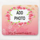 バレンタイン写真フレーム ピンクのバラ あなたの写真を追加 マウスパッド (正面)