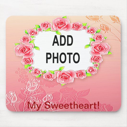 バレンタイン写真フレーム ピンクのバラ あなたの写真を追加 マウスパッド (正面)