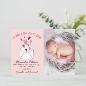 バレンタイン出生発表カードの封筒ハート 案内状 (スタンド正面)