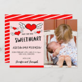 バレンタイン出生発表カードの生まれたばかりのハート 案内状 (正面/裏面)