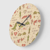 バレンタイン動物手描きプリント ラージ壁時計 (傾斜)