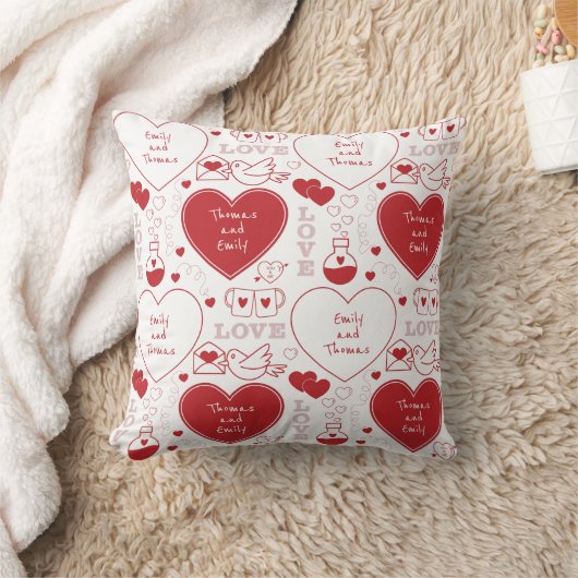 バレンタイン型枕 – 赤オンホワイト クッション (ブランケット)