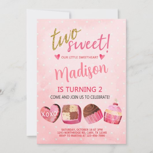 バレンタイン女の子バレンタインデー2回目の誕生日の招待。 招待状 (正面)