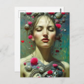 バレンタイン女神ピンクハート花 ポストカード (正面/裏面)