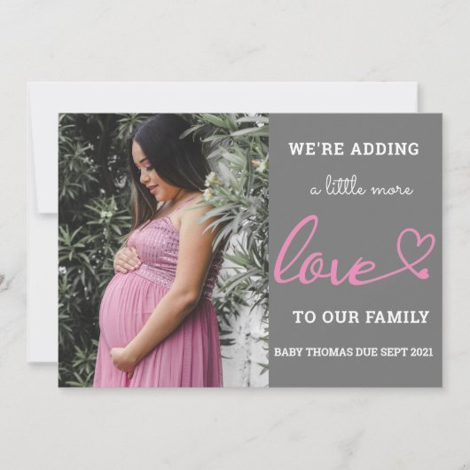 バレンタイン妊娠ベビーの発表ピンクハート シーズンカード (正面)