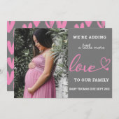 バレンタイン妊娠ベビーの発表ピンクハート シーズンカード (正面/裏面)