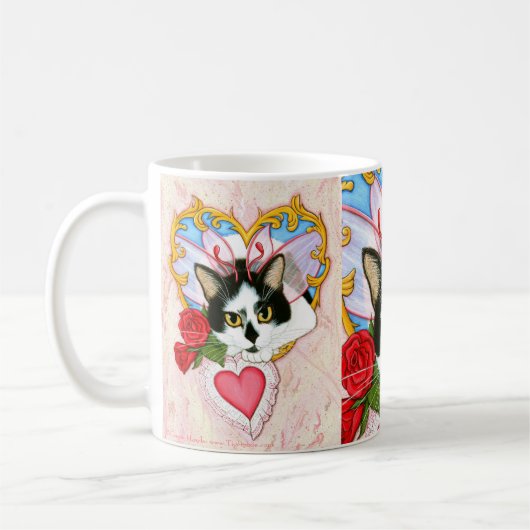 バレンタイン妖精猫のタキシード猫のファンタジーの芸術のマグ コーヒーマグカップ (左)