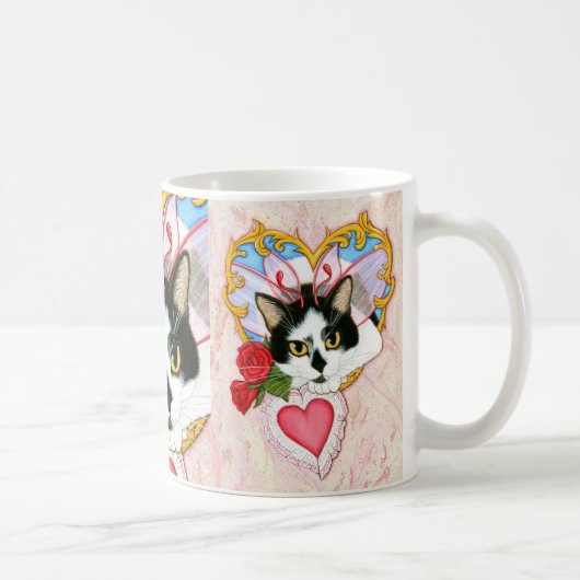 バレンタイン妖精猫のタキシード猫のファンタジーの芸術のマグ コーヒーマグカップ (右)