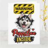 バレンタイン子犬の愛 カード (黄色い花)