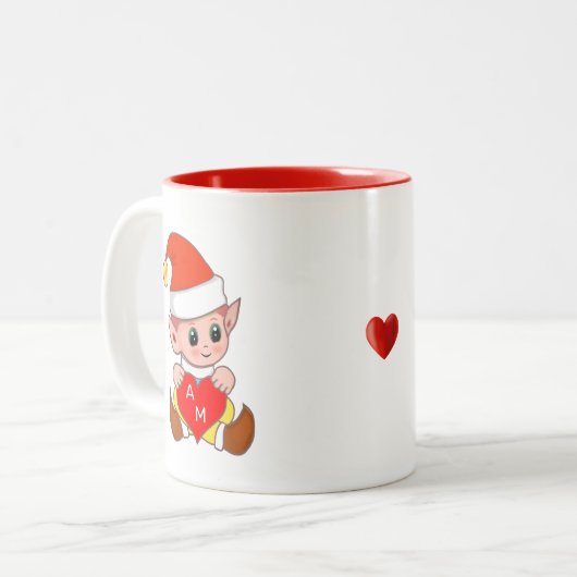 バレンタイン小妖精や小人とハート&モノグラム ツートーンマグカップ (正面左)