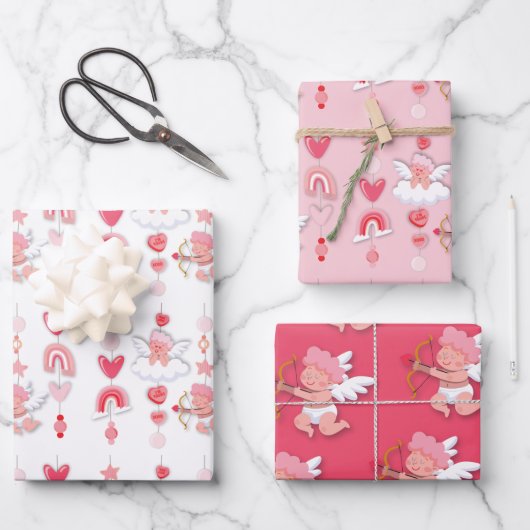 バレンタイン恋人の携帯ベビーシャワー ラッピングペーパーシート (正面)